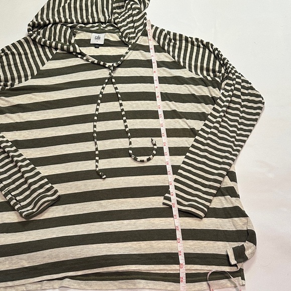 CAbi Playoff Hoodie Olive White Striped Oversized Lightweight Knit Top Size S - Picture 6 of 6